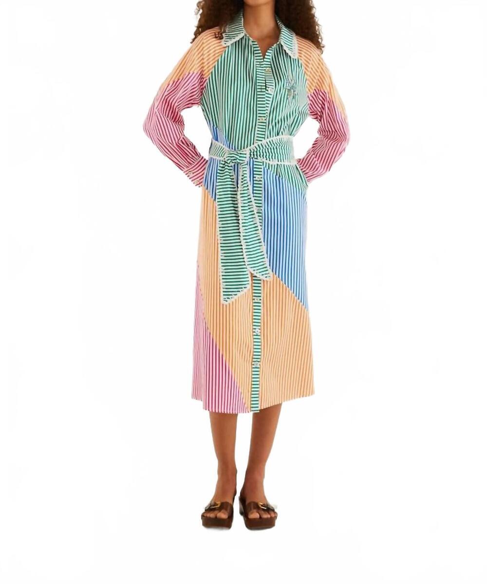 NEW FARM RIO cutwork stripes long sleeve chemise dress in multi
